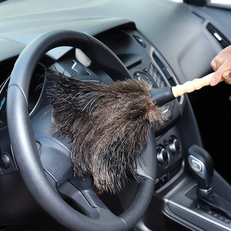 Midoneat Natural Black Ostrich Feather Duster,2 Packs,Car Duster Interior/Exterior Cleaner, Cleaning for Blinds Kitchen Keyboard Office, Smart and Soft and Fluffy (Black) - Image 5
